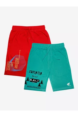KiddoPanti Boys Pack of 2 Teal & Red Printed Sports Shorts