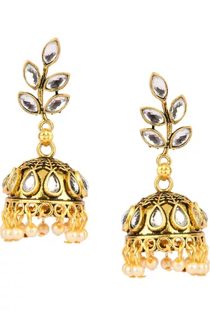 DESI COLOUR Gold-Toned & Off-White Dome Shaped Jhumkas