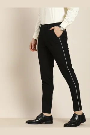Invictus Men Black Solid Slim Fit Mid-Rise Semiformal Regular Trousers With Side Stripes
