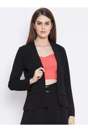 Zastraa Women Black Self Design Hip-Length Coat