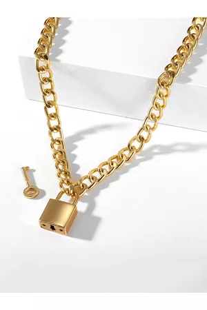 Yellow Chimes Woman Gold-Toned Lock Key Design Necklace