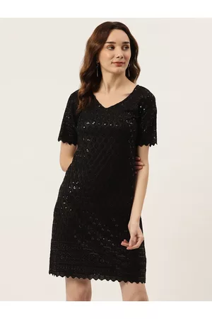 BRINN Black A-Line Sequined Dress
