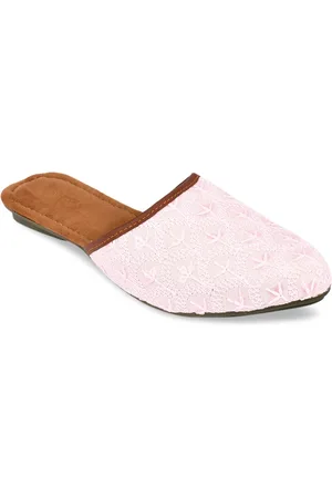 DESI COLOUR Women Pink Embroidered Mules Flats