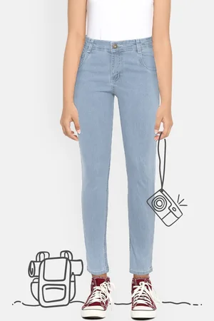 YK Girls Blue Washed Stretchable Jeans