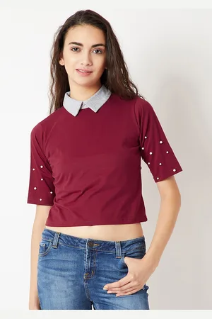 Miss Chase Women Maroon Embellished Shirt Style Top