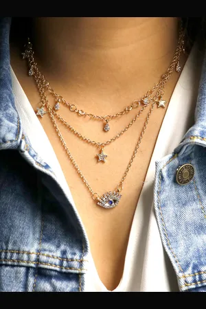 Joker & Witch Gold-Plated & Blue Alloy Layered Necklace