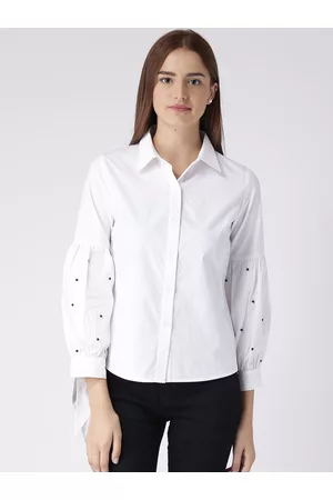 KASSUALLY Women White Comfort Regular Fit Solid Casual Shirt