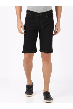 Lee Men Black Regular Fit Solid Denim Shorts