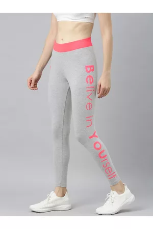 Zebu Women Grey Melange Solid Skinny-Fit Cropped Tights with Printed Detail