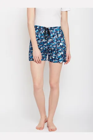 Claura Women White & Blue Printed Lounge Shorts 02
