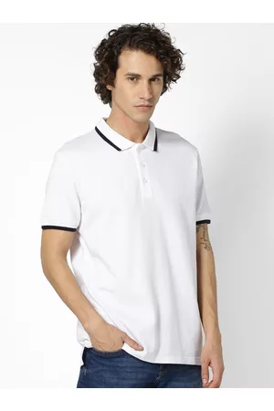 Celio Men White Solid Polo Collar T-shirt