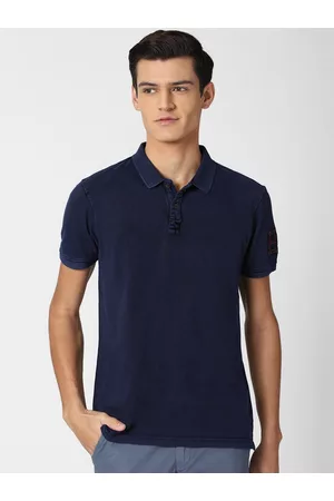 Peter England Men Navy Blue Polo Collar Applique Slim Fit T-shirt