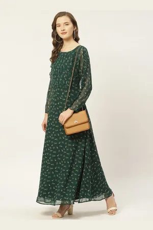 Antheaa Women Green & Beige Floral Printed Maxi Dress