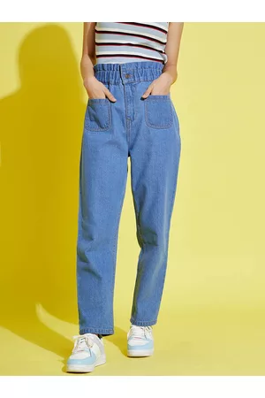 Sassafras Noh Voh - SASSAFRAS Girls Blue Mom Fit Paper Bag Jeans