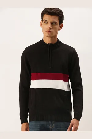 Flying Machine Men Black & White Colourblocked Pullover Sweater