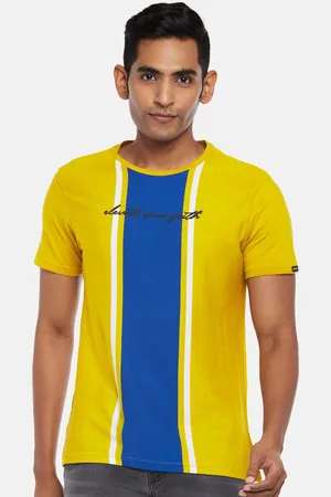 PEOPLE Men Mustard Yellow Colourblocked Slim Fit T-shirt