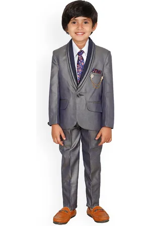 DKGF FASHION Boys Navy Blue & Grey Single-Breasted Suit
