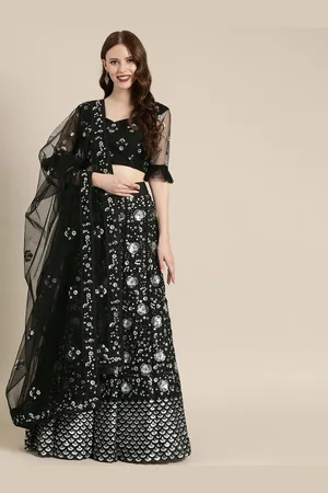 Shaily Retails Black Semi-Stitched Lehenga & Blouse with Dupatta With Sequinned Detail