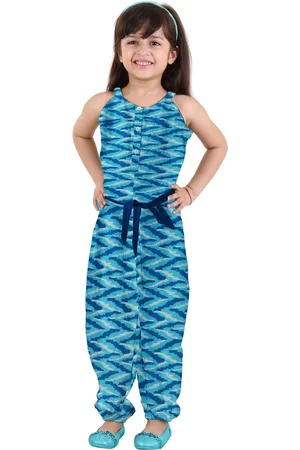 Kids On Board Girls Blue & Black Printed Basic Jumpsuit