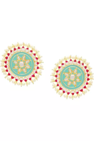 Asmitta Jewellery Gold Plated Green Contemporary Studs Earrings