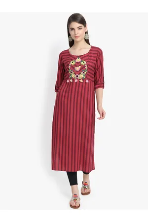 Aujjessa Women Red & Black Yoke Design Straight Kurta