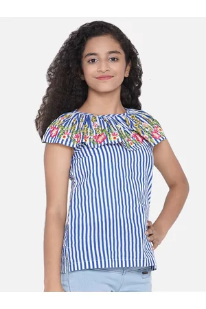 Bhama Blue & White Striped Regular Top