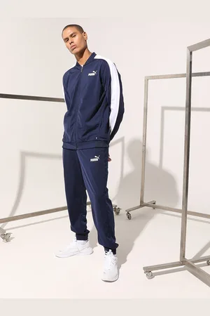PUMA Men Navy Blue Solid Baseball Tricot Woven Sustainable Regular Fit Tracksuit