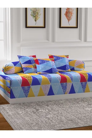 Arrabi Set Of 6 Blue & Yellow Printed Diwan Set