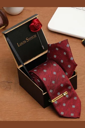 LOUIS STITCH Men Rosewood Italian Silk Necktie Accessory Gift Set