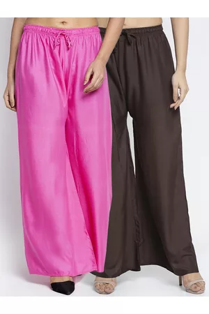 Jinfo Women Set Of 2 Pink & Brown Solid Flared Palazzos