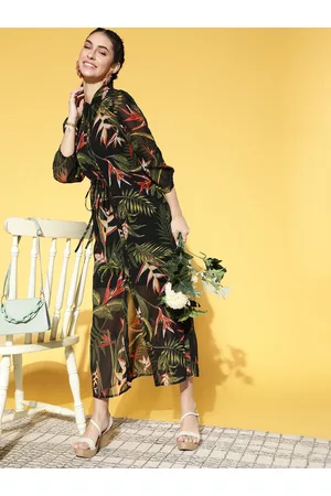 ATHENA Women Stylish Black Floral Volume Play Dress