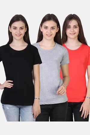 Fleximaa Women Coral & Black 3 T-shirt