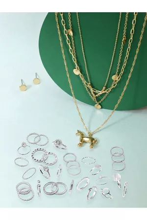 Ami Silver-Toned & Gold-Plated Layered Necklace With Earrings & 30 Finger Set