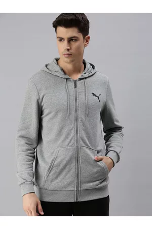 PUMA Men Grey ESS Small Logo FZ Hoodie Sporty Track Sustainable Jacket