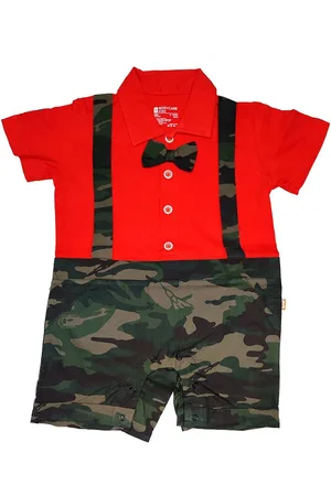 BodyCare Boys Red & Green Cotton Shirt with Shorts Set