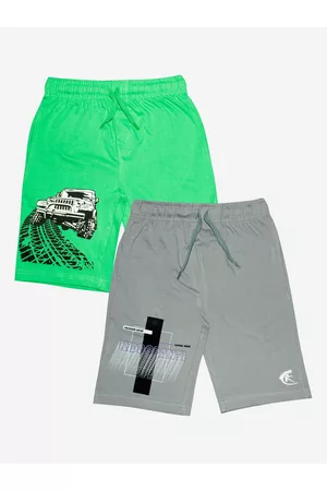 KiddoPanti Boys Green Printed Sports Shorts