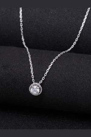 CLARA 92.5 Sterling Silver Rhodium-Plated White Swiss Zirconia Studded Pendant With Chain