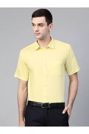 MANQ Men Yellow Regular Fit Solid Formal Shirt