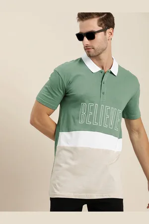 Moda Rapido Men Green & White Colourblocked Polo Collar Pure Cotton T-shirt