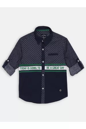 Blue Giraffe Boys Navy Blue Regular Fit Printed Casual Shirt
