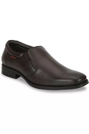 Red Chief Men Brown Solid Leather Formal Slip-On Shoes