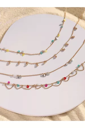 DEEBACO Gold-Toned & Blue Rose Gold-Plated Layered Necklace