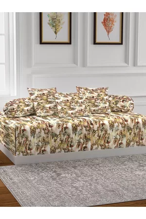 Arrabi Beige Set of 6 Printed Handwoven Chenille Diwan Set