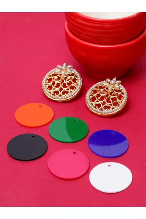 ANIKAS CREATION Women White & Gold Circular Studs