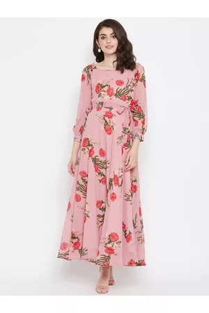 La Zoire Women Pink Printed Fit and Flare Dress