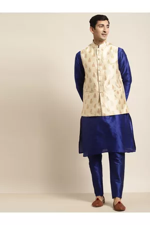 SOJANYA Men Blue Kurta with Pyjamas & Nehru Jacket
