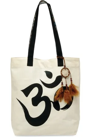 The House of Tara Off White and Black Canvas Ethnic Motifs Printed Shopper Tote Bag