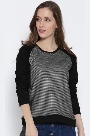 Sera Women Black Self Design Sweatshirt