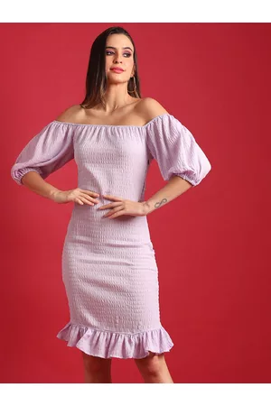 Campus Purple Off-Shoulder Crepe Sheath Dress