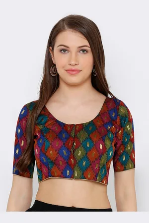 SALWAR STUDIO Women Maroon & Blue Printed Readymade Saree Blouse